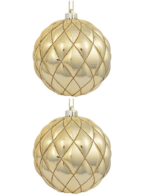 Christmas Warehouse - DECR9139 2x Dynamic Gold Grand Diamond Textured Glitter Baubles | 15cm Gold