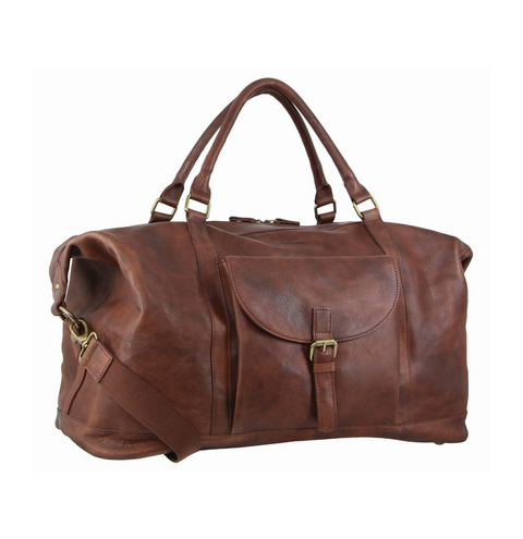 Pierre Cardin Mens Leather Business Overnight Duffle Bag - Chestnut