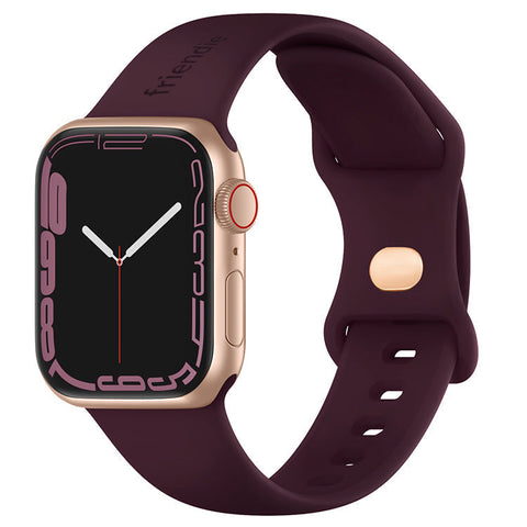 Friendie Noosa Silicone Sports Band for Apple Watch 7/8/9/10/11/SE  (Burgundy/Gold) [Small] 38/39/40/41/42mm