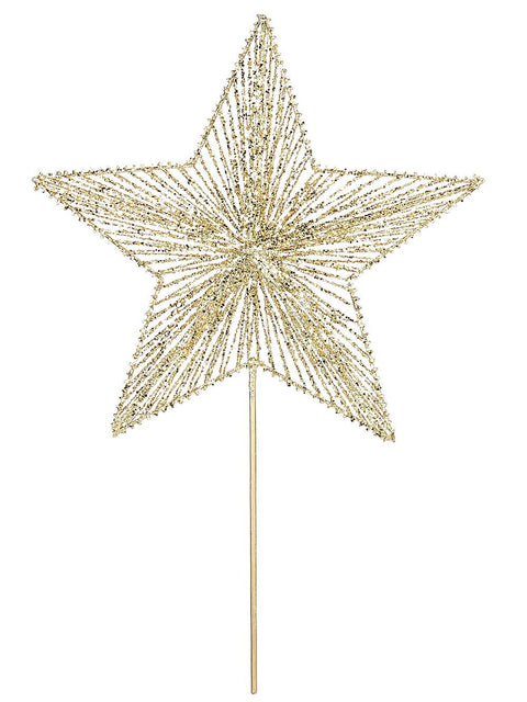 Christmas Warehouse - DECRTT81 Gold Glitter & Sequin Wire Christmas Star Tree Top Long Stem | 63cm Gold