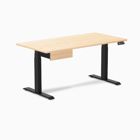 Desky Dual Hardwood Standing Desk With Drawer 150cm Maple Desktop and Matte Black Frame