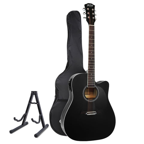 Alpha 41" Acoustic Guitar Equaliser Electric Output Cutaway with Stand Black