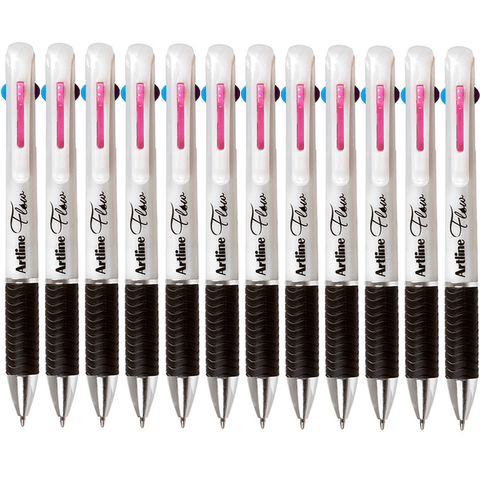 Artline Flow Retractable Ballpoint Pen 4 Colour Brights (White Pearl) [Box 12]