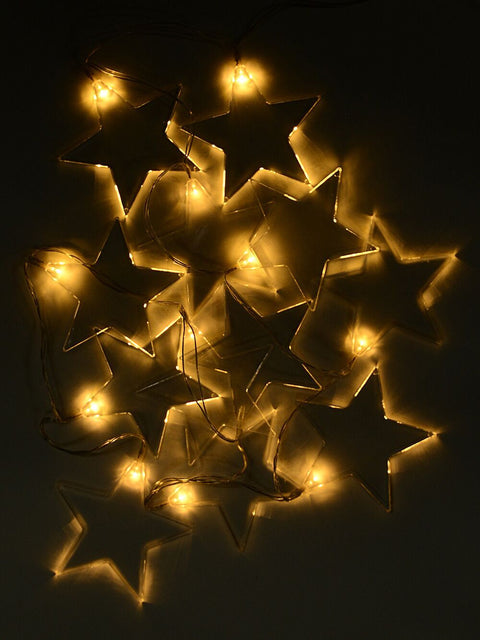 Christmas Warehouse - LITEFR22 24 Warm White LED With Transparent Christmas Stars 2 Function | 3.4m Warm White & Clear with Clear Wire Casing