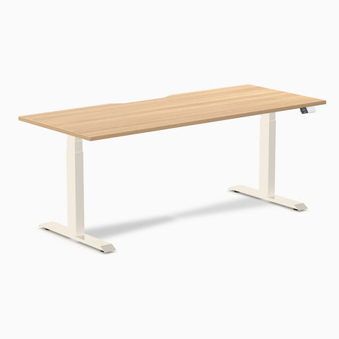 Desky Dual Scalloped Melamine Sit Stand Desk - Sublime Teak / 1800x750mm / Wheat