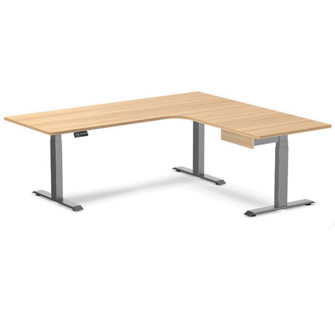 Desky L-Shape Melamine Standing Desk With Drawer 200cm - Right Return Sublime Teak Top and Space Grey Leg