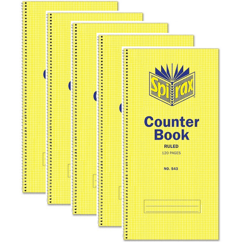 Spirax 55233 5 Pack Counter Book Spiral Bound Feint Ruled 120 Page 297x135mm