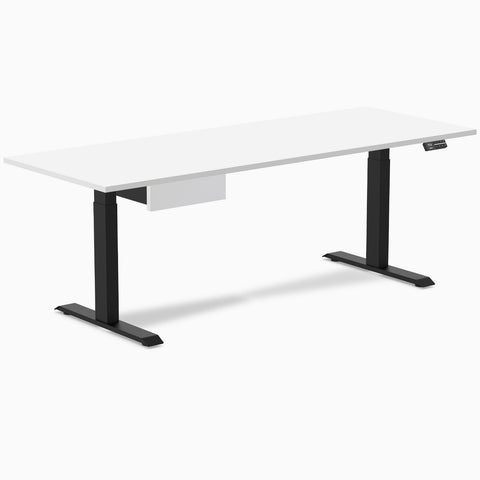 Desky Dual Melamine Standing Desk With Drawer 200cm White Desktop and Matte Black Frame
