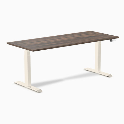 Desky Dual Melamine Sit Stand Desk 180cm Jarrah Legno Desktop and Wheat Frame