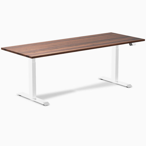 Desky Dual Hardwood Sit Stand Desk 200cm Walnut Desktop and White Frame