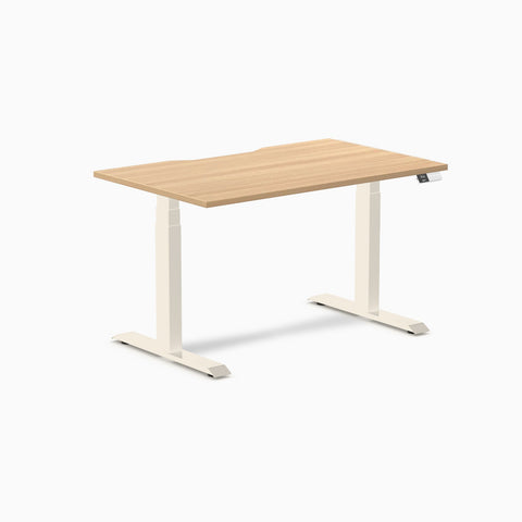 Desky Dual Scalloped Melamine Sit Stand Desk - Sublime Teak / 1200x750mm / Wheat