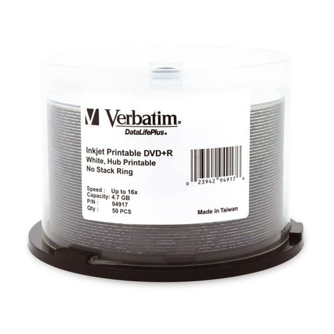 VERBATIM DVD+R White Wide Inkjet 16x Speed Blank Discs 4.7GB 50pc