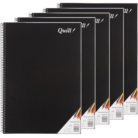 Quill 5 Pack Visual Art Diary 110GSM 120 Page A3 Book Bulk