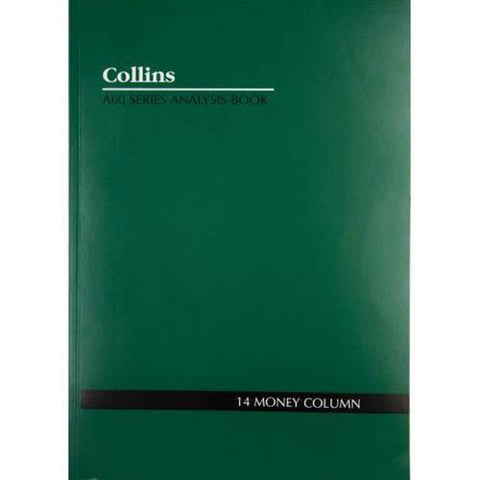 Collins Debden Collins A60 Series Analysis Book 14 Money Column Feint Ruled Stapled 60 Leaf A4 Green