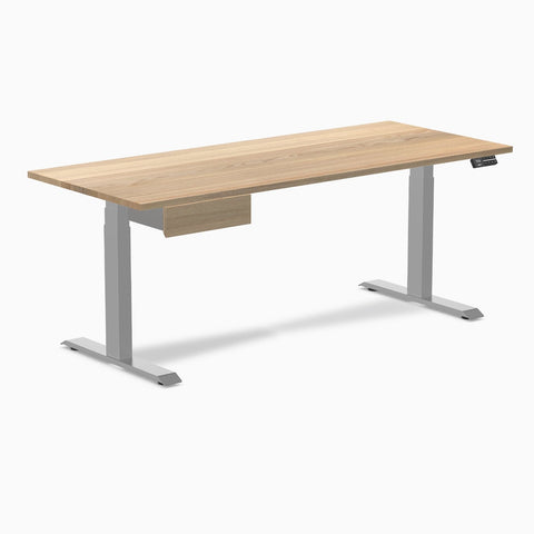 Desky Dual Hardwood Standing Desk With Drawer 180cm White Ash Desktop and Grey Frame