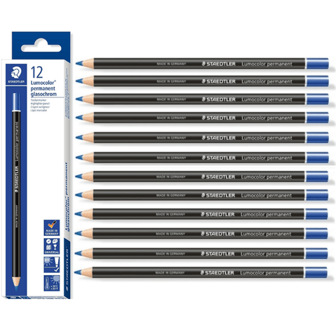 Staedtler 108 Lumocolor Permanent Glasochrom Pencils (Blue) [Box 12]
