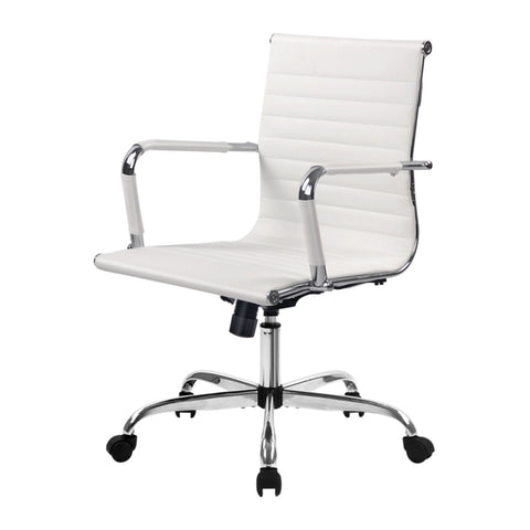 Artiss Office Chair Conference Chairs PU Leather Mid Back (White)