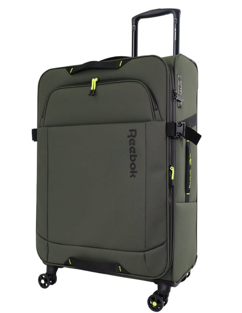 Reebok Pro Large Leather Film Soft Shell Suitcase Travel Luggage 78cm Khaki