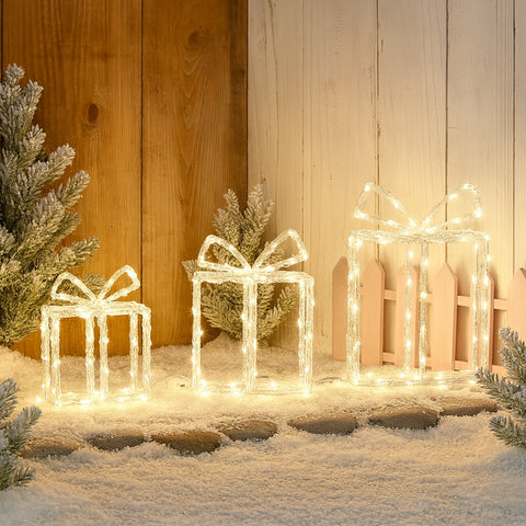 Lexi Lighting Acrylic Flat Giftbox Christmas Lights Set of 3