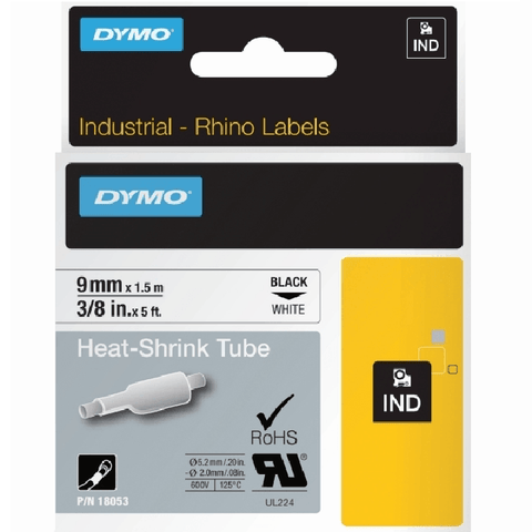 Dymo 18053 Rhino Industrial Heat Shrink Tubing 9mm (Black On White)