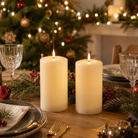 Lexi Lighting Set of 2 LED Ivory Wax Pillar Candles - Large