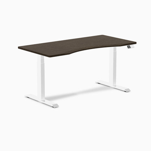 Desky Dual Ergo Edge Sit Stand Desk 150cm Dark Bamboo Desktop and White Frame