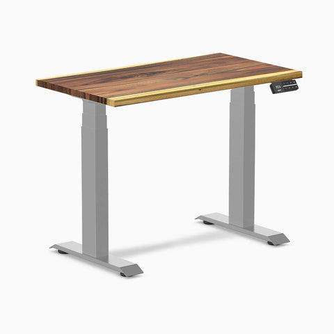 Desky Dual Mini Hardwood Sit Stand Desk 90cm Saman Desktop and Grey Frame