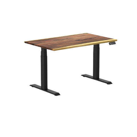 Desky Dual Hardwood Sit Stand Desk 120cm (Saman Desktop/Matte Black Frame)