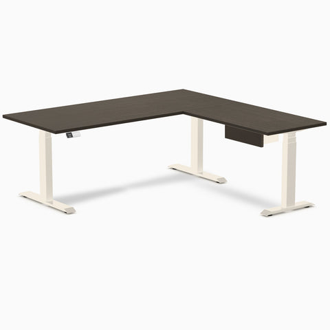 Desky Dark Bamboo L-Shape Standing Desk With Drawer 180 x 175 cm and Wheat Leg