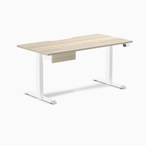 Desky Dual Scalloped Melamine Standing Desk With Drawer - Classic Oak / 1500x750mm / White