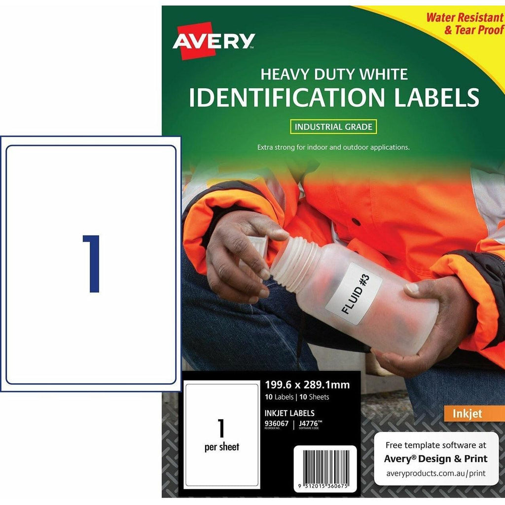 Avery 936067 J4776 Heavy Duty Inkjet Labels 1Up (White) [Pack 10] - JB ...