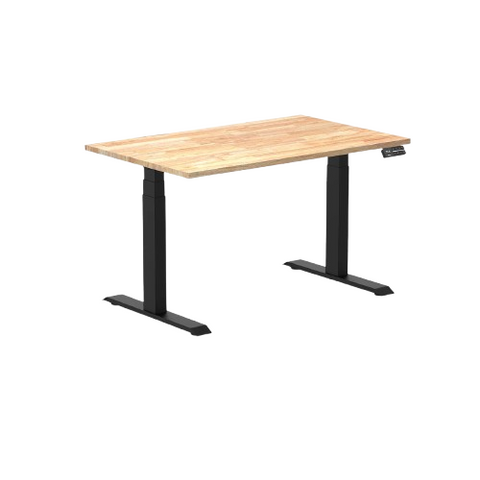 Desky Dual Rubberwood Sit Stand Desk 120cm Natural Timber Desktop and Matte Black Frame