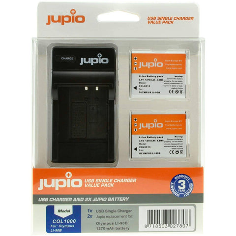 Jupio 2x 1270mAh Batteries and USB Charger Kit – Olympus Li-90B/Li-92B