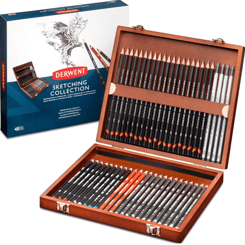 Derwent Sketching Pencils With Wooden Box [Pack 48]