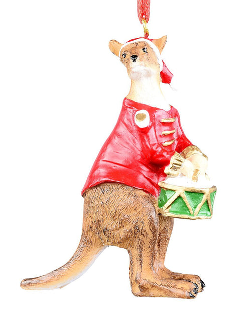Christmas Warehouse - DECRH125 Native Red Kangaroo Drummer Soldier Whimsical Essential Ornament | 75mm Brown with Red, White & Green