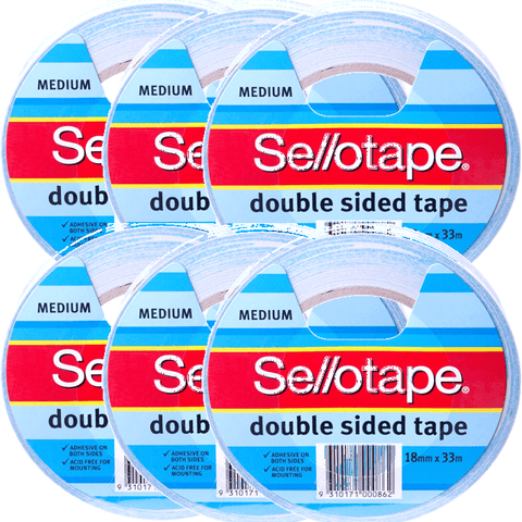 Sellotape Double Sided Tape Medium Narrow No Mess 18mmx33m 6 Rolls