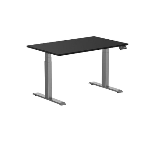 Desky Dual Melamine Sit Stand Desk 120cm Black Desktop and Space Grey Frame