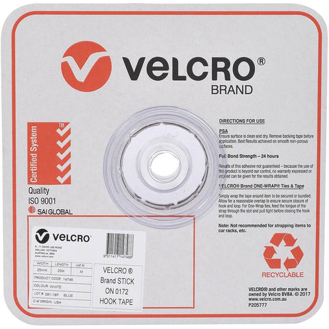 Velcro Brand Stick-On Hook Only Tape Roll 25mmx25m (White)