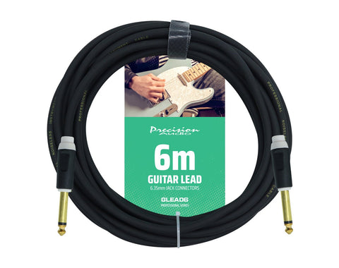 Precision Audio 1/4" 6.35mm Guitar Lead Instrument Cable Black 6m