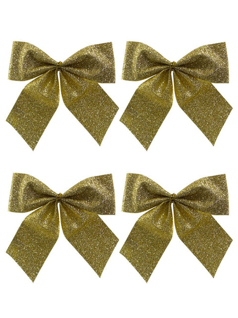 Christmas Warehouse - DECRB090 6x Gold Glitter Timeless Essential Bows | 80mm Gold