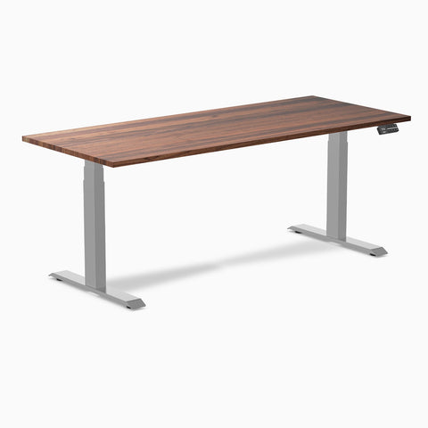 Desky Dual Hardwood Sit Stand Desk 180cm Walnut Desktop and Grey Frame