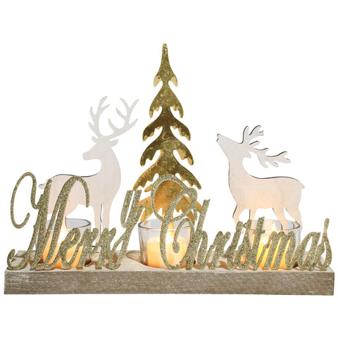 LVD Metal/MDF Merry Christmas Tealight Home/Room Xmas Tabletop Decor Gold