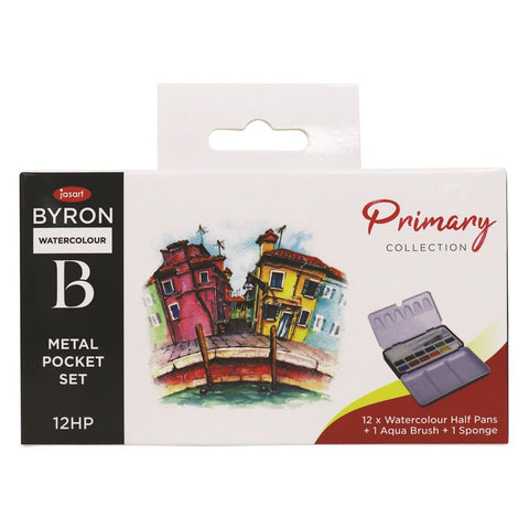 Jasart Byron 12-Colour Pocket Watercolour Craft Painting with Brush Set Primary