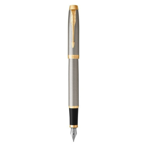 Parker IM Fountain Pen Brushed Metal Gold Trim Medium Nib