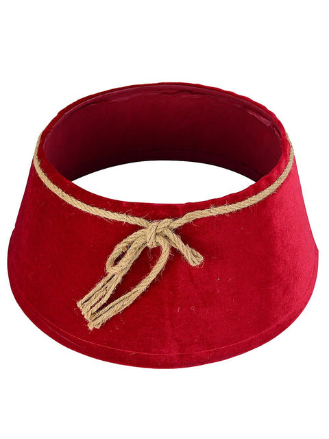 Christmas Warehouse - SKRT2408 62cm Red Velvet Christmas Tree Collar With Rope Bow Knot Red with Natural