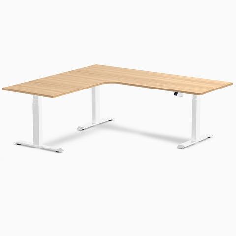 Desky L-Shape Melamine Sit Stand Desk 200cm - Left Return Sublime Teak Top and White Leg