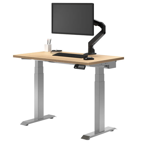 Desky Dual Mini Sit Stand Desk 1000x600 Sublime Teak Desktop and Grey Frame