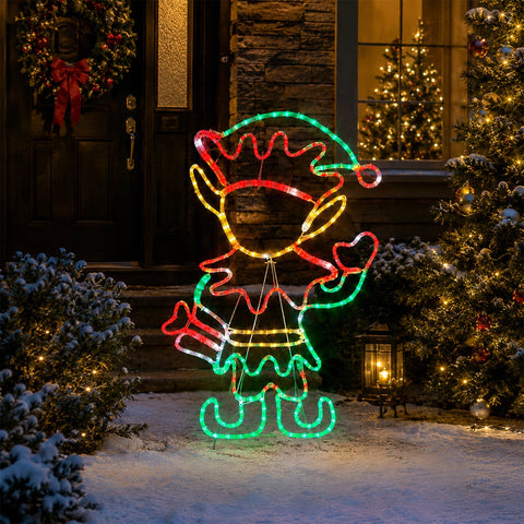 Lexi Lighting 70x116cm Rope Light Christmas Elf Silhouette