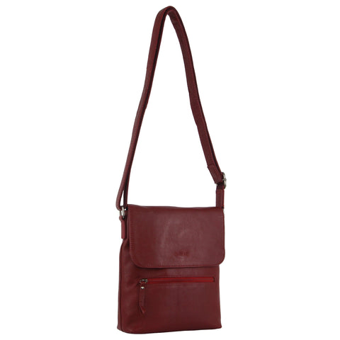 Milleni Women's Nappa Leather Shoulder Crossbody Bag w/ Zip 25x28cm Red
