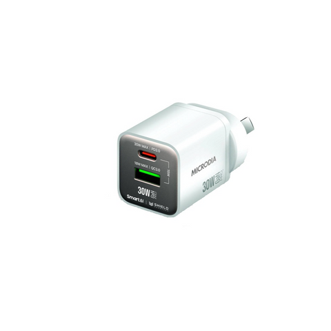 Microdia SmartCube Nano 30W Dual Port GaN Wall Charger (White)